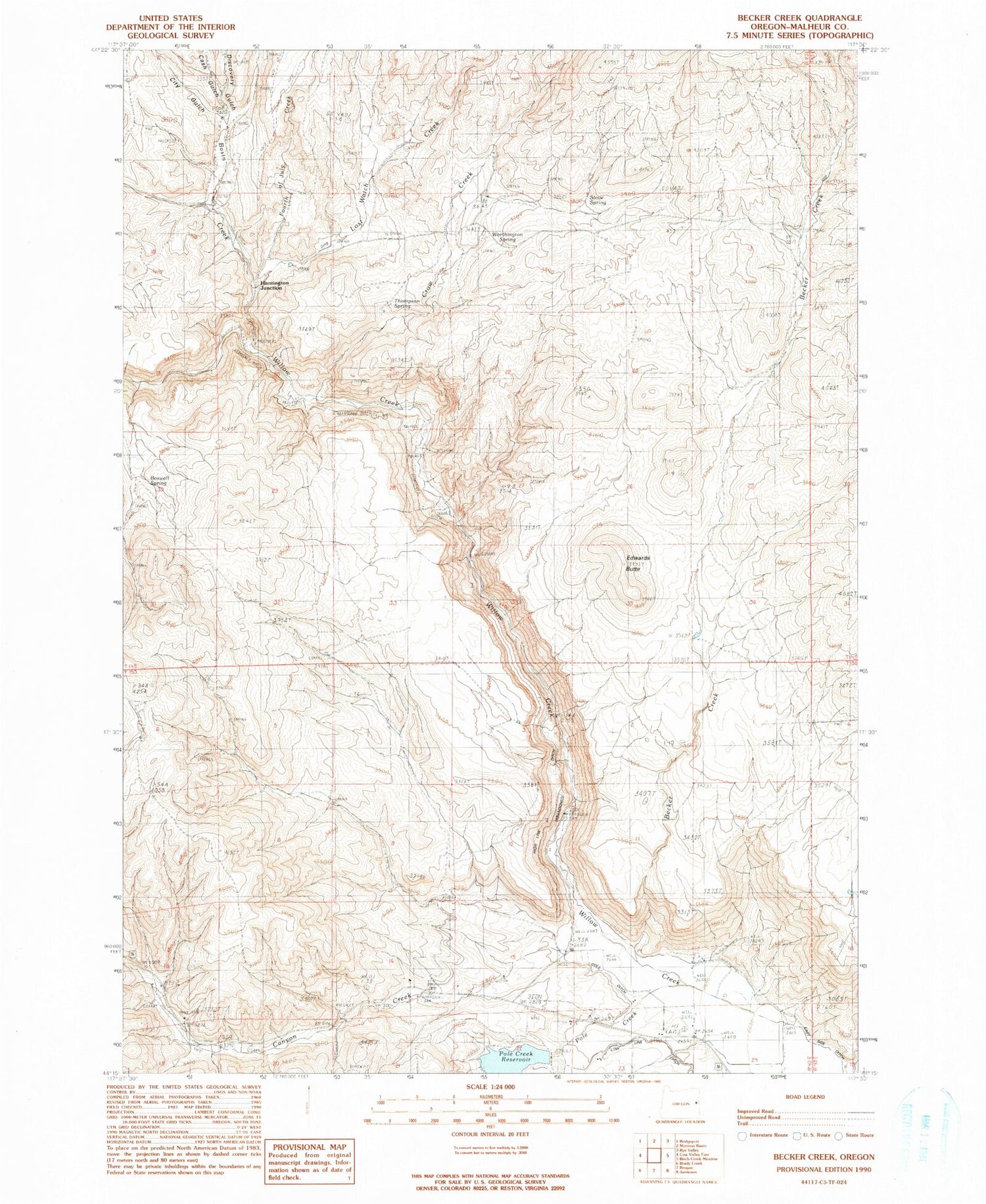Classic USGS Becker Creek Oregon 7.5'x7.5' Topo Map Image