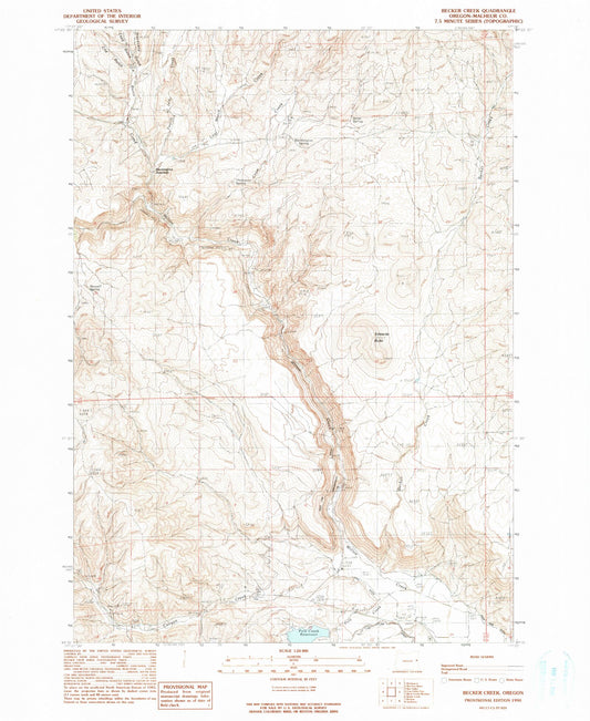 Classic USGS Becker Creek Oregon 7.5'x7.5' Topo Map Image