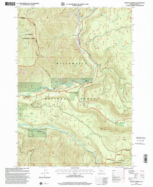 Classic USGS Belknap Springs Oregon 7.5'x7.5' Topo Map Image