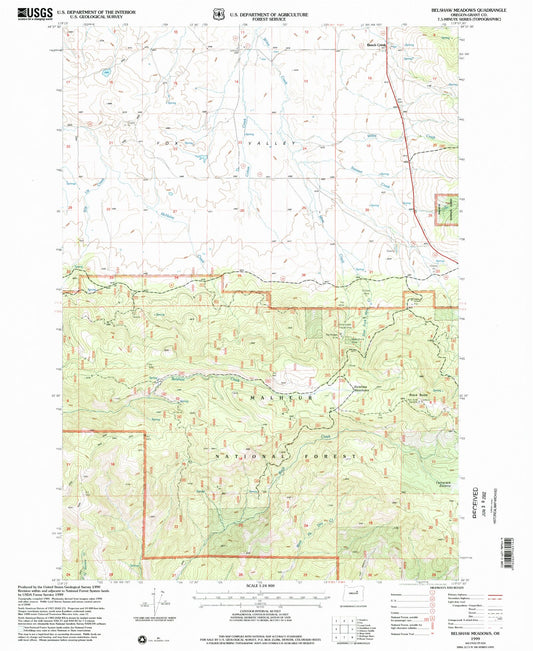 Classic USGS Belshaw Meadows Oregon 7.5'x7.5' Topo Map Image