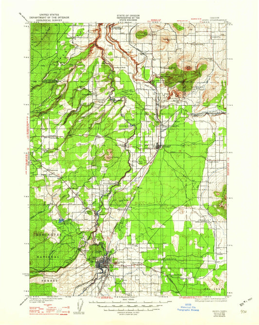 Historic 1929 Bend Oregon 30'x30' Topo Map Image
