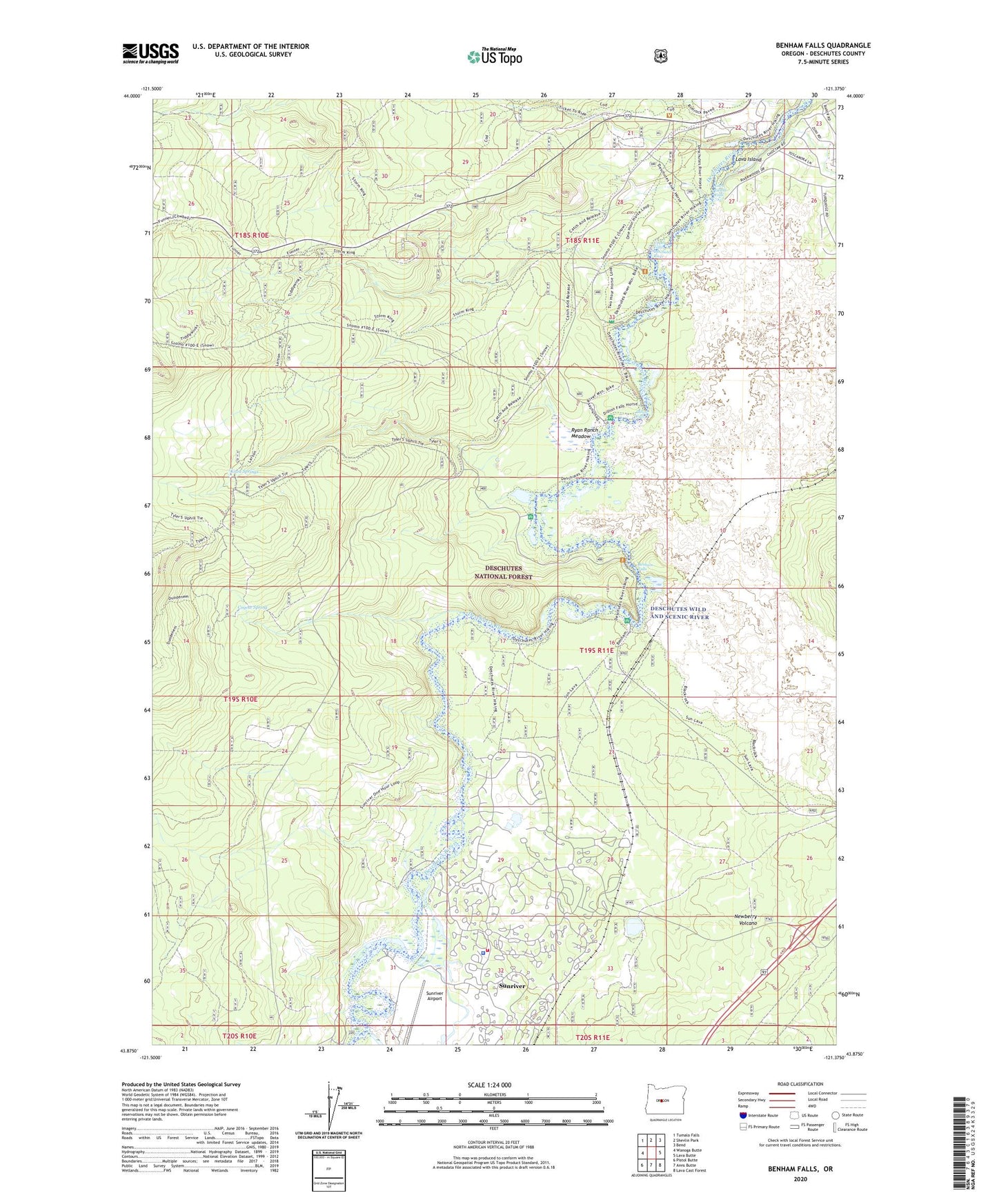 Benham Falls Oregon US Topo Map Image