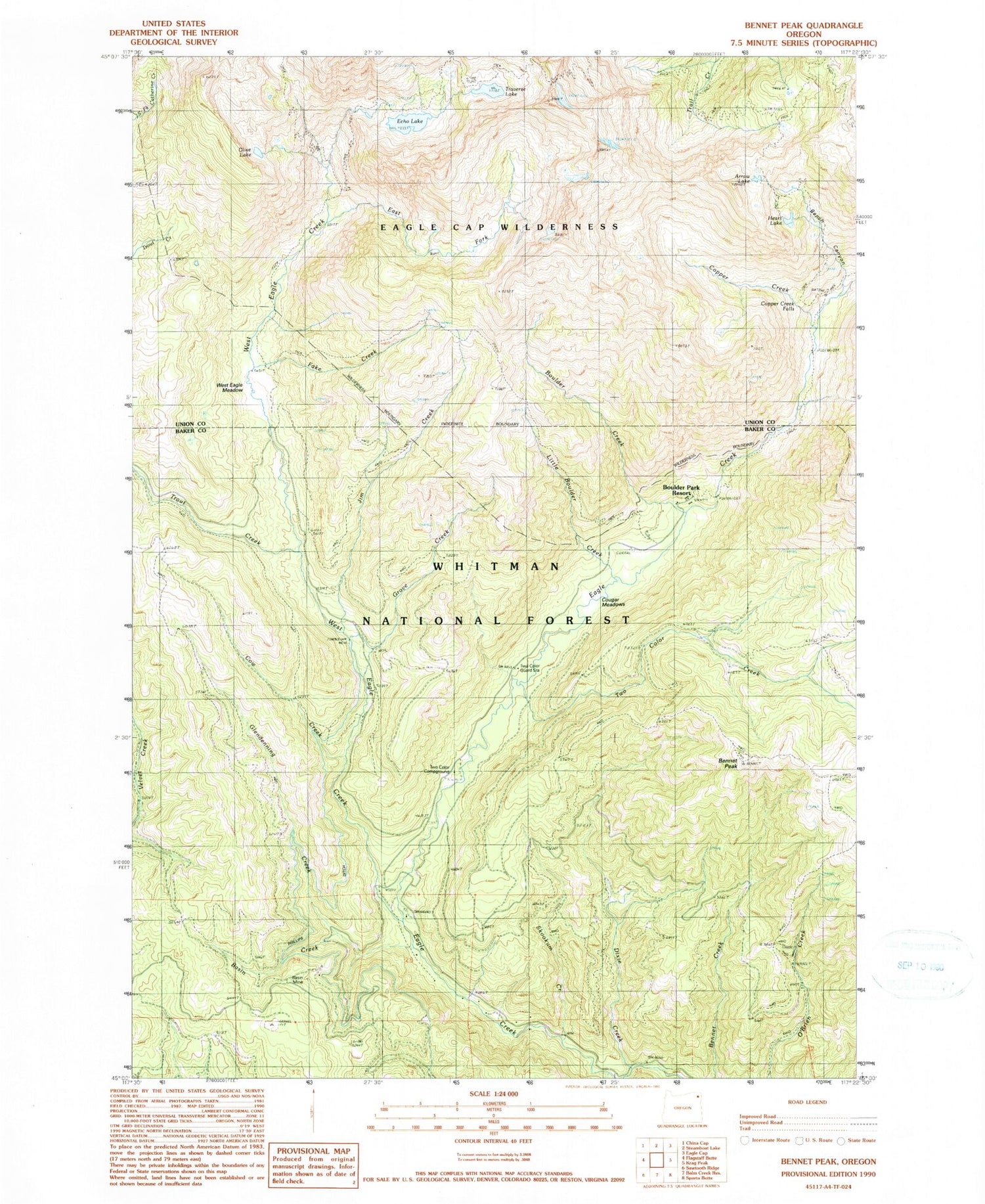 Classic USGS Bennet Peak Oregon 7.5'x7.5' Topo Map Image