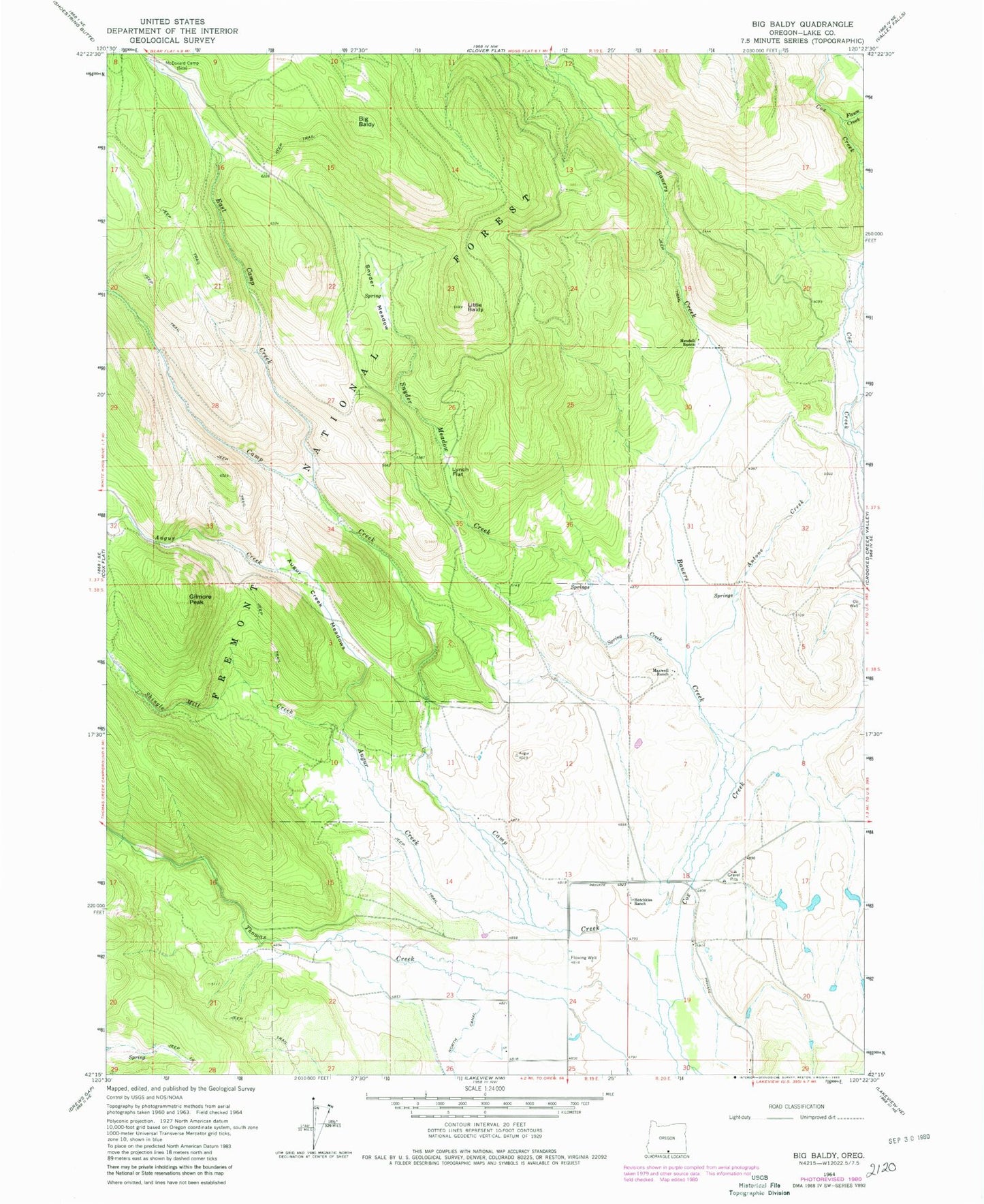Classic USGS Big Baldy Oregon 7.5'x7.5' Topo Map Image