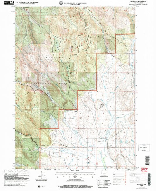 Classic USGS Big Baldy Oregon 7.5'x7.5' Topo Map Image