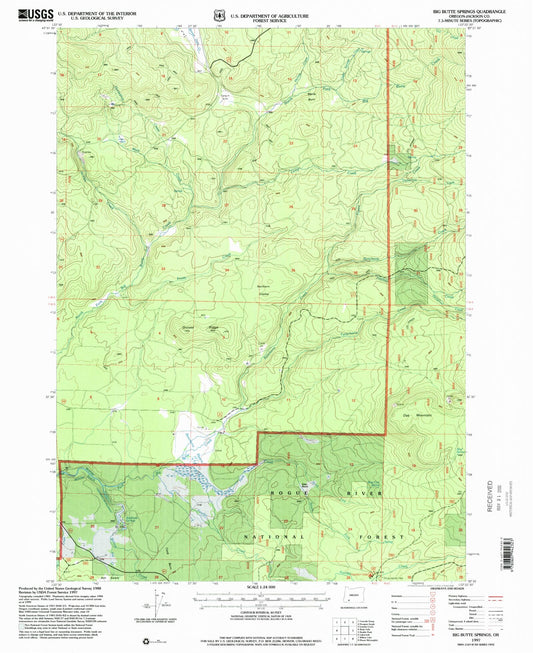 Classic USGS Big Butte Springs Oregon 7.5'x7.5' Topo Map Image