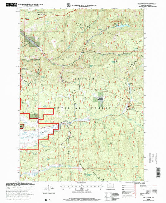 Classic USGS Big Canyon Oregon 7.5'x7.5' Topo Map Image