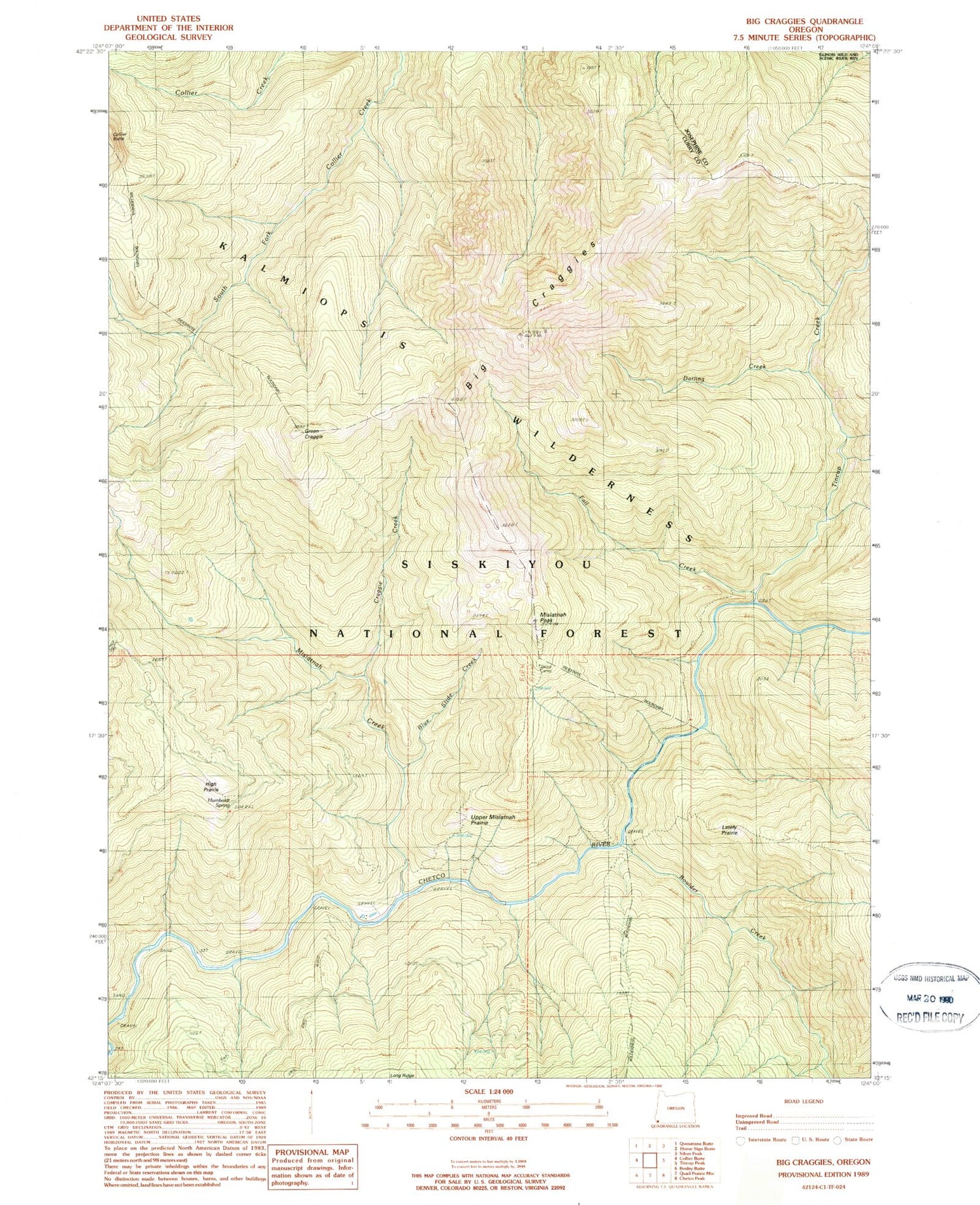 Classic USGS Big Craggies Oregon 7.5'x7.5' Topo Map Image