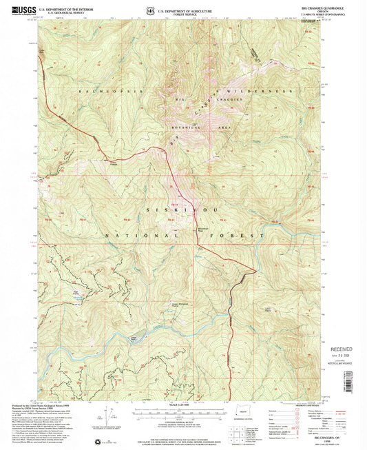 Classic USGS Big Craggies Oregon 7.5'x7.5' Topo Map Image