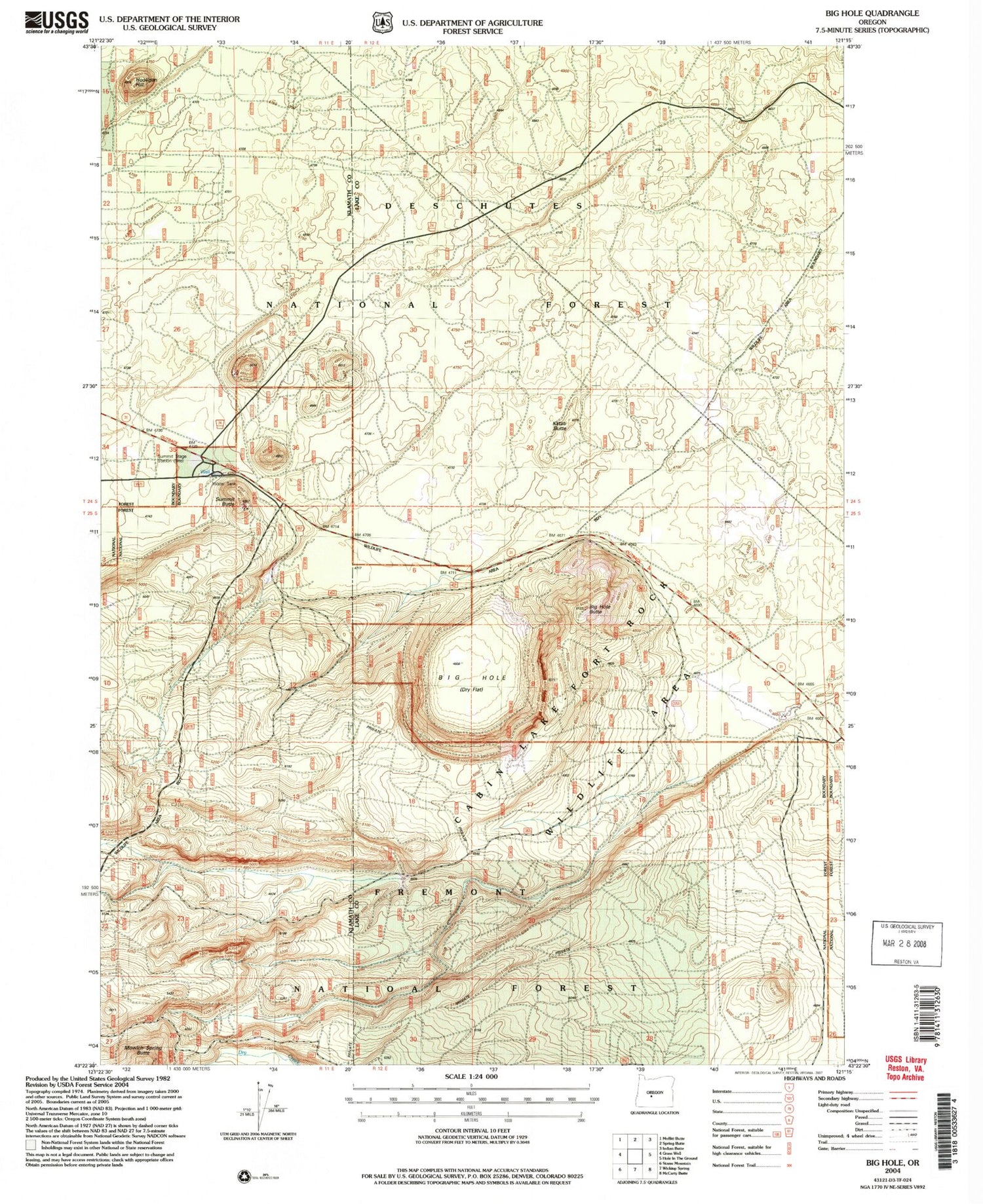 Classic USGS Big Hole Oregon 7.5'x7.5' Topo Map Image