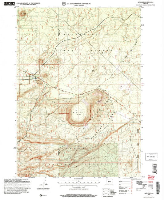 Classic USGS Big Hole Oregon 7.5'x7.5' Topo Map Image
