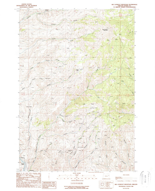 Classic USGS Big Lookout Mountain Oregon 7.5'x7.5' Topo Map Image