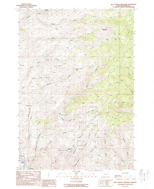 Classic USGS Big Lookout Mountain Oregon 7.5'x7.5' Topo Map Image