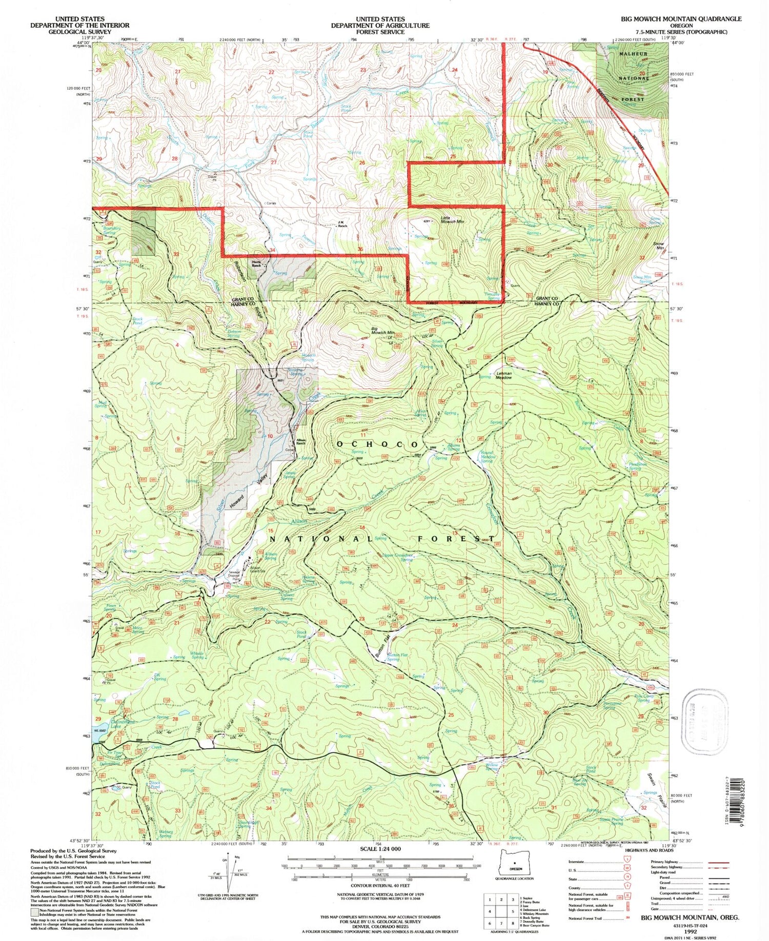 Classic USGS Big Mowich Mountain Oregon 7.5'x7.5' Topo Map Image