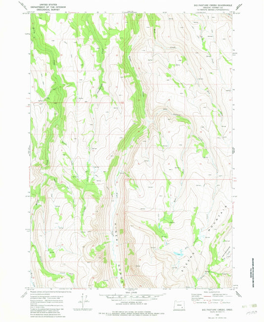 Classic USGS Big Pasture Creek Oregon 7.5'x7.5' Topo Map Image