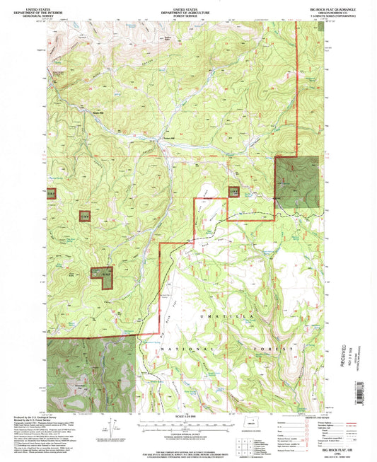 Classic USGS Big Rock Flat Oregon 7.5'x7.5' Topo Map Image