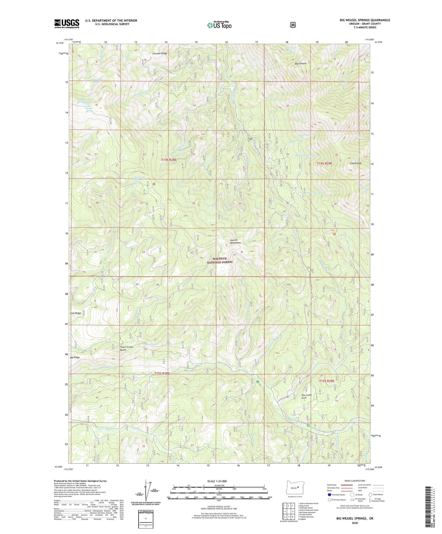 Big Weasel Springs Oregon US Topo Map Image