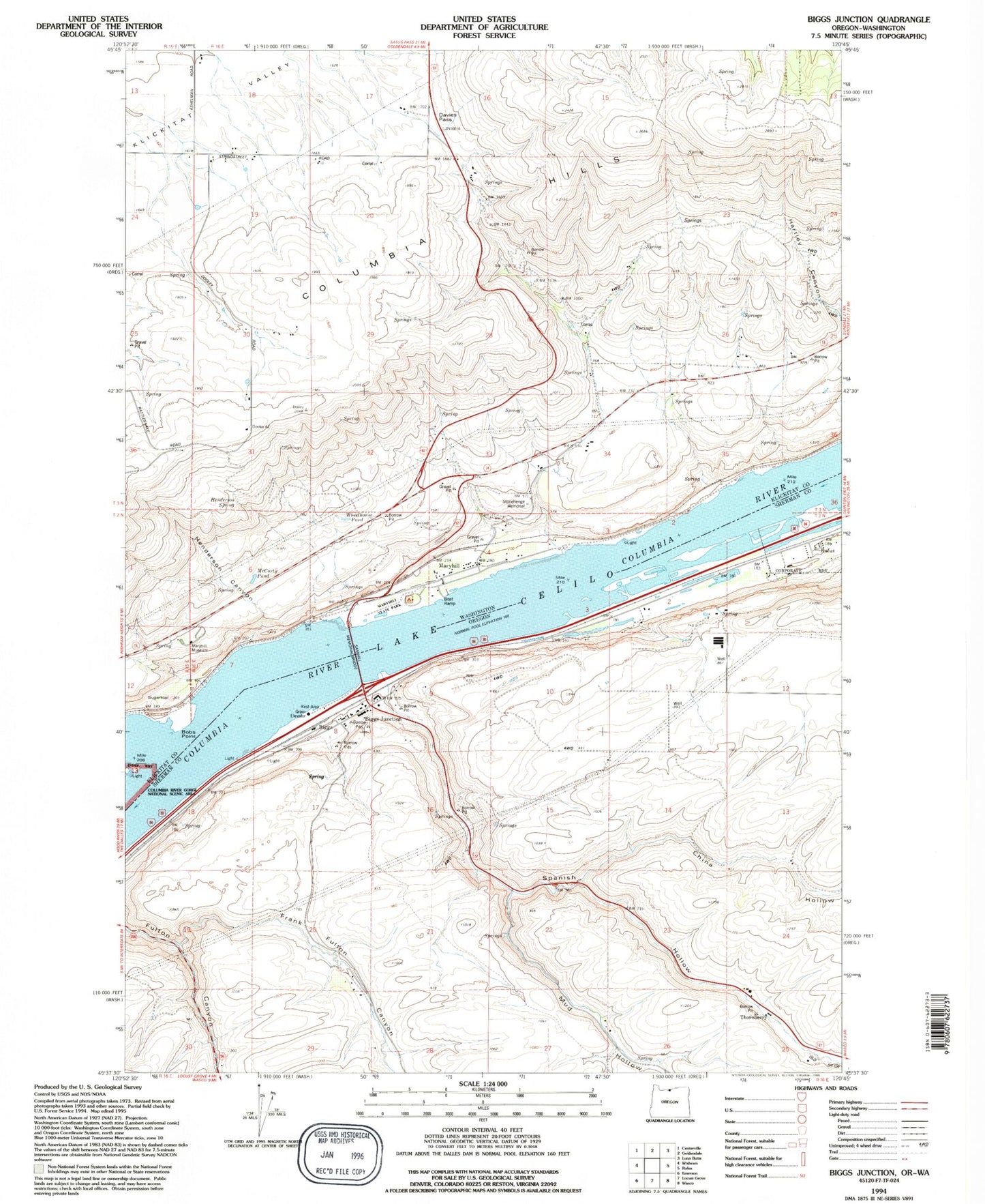 Classic USGS Biggs Junction Oregon 7.5'x7.5' Topo Map Image