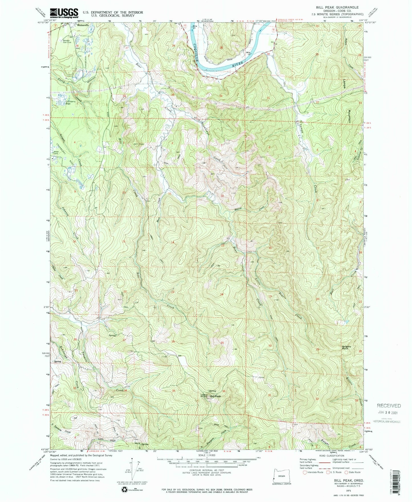 Classic USGS Bill Peak Oregon 7.5'x7.5' Topo Map Image
