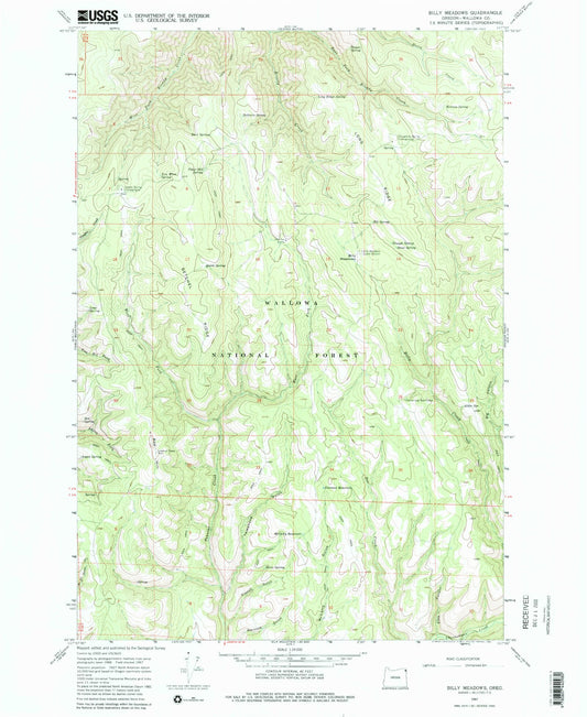 Classic USGS Billy Meadows Oregon 7.5'x7.5' Topo Map Image