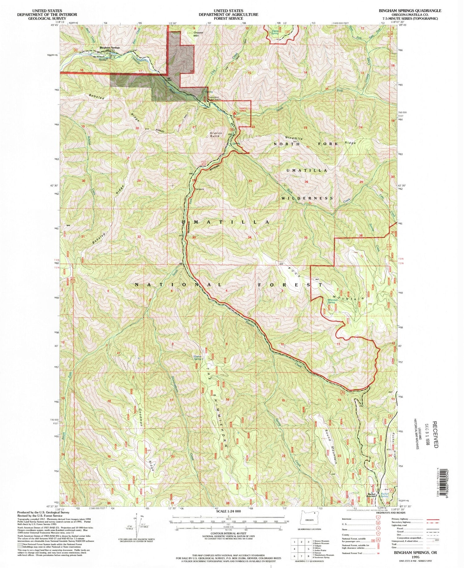 Classic USGS Bingham Springs Oregon 7.5'x7.5' Topo Map Image