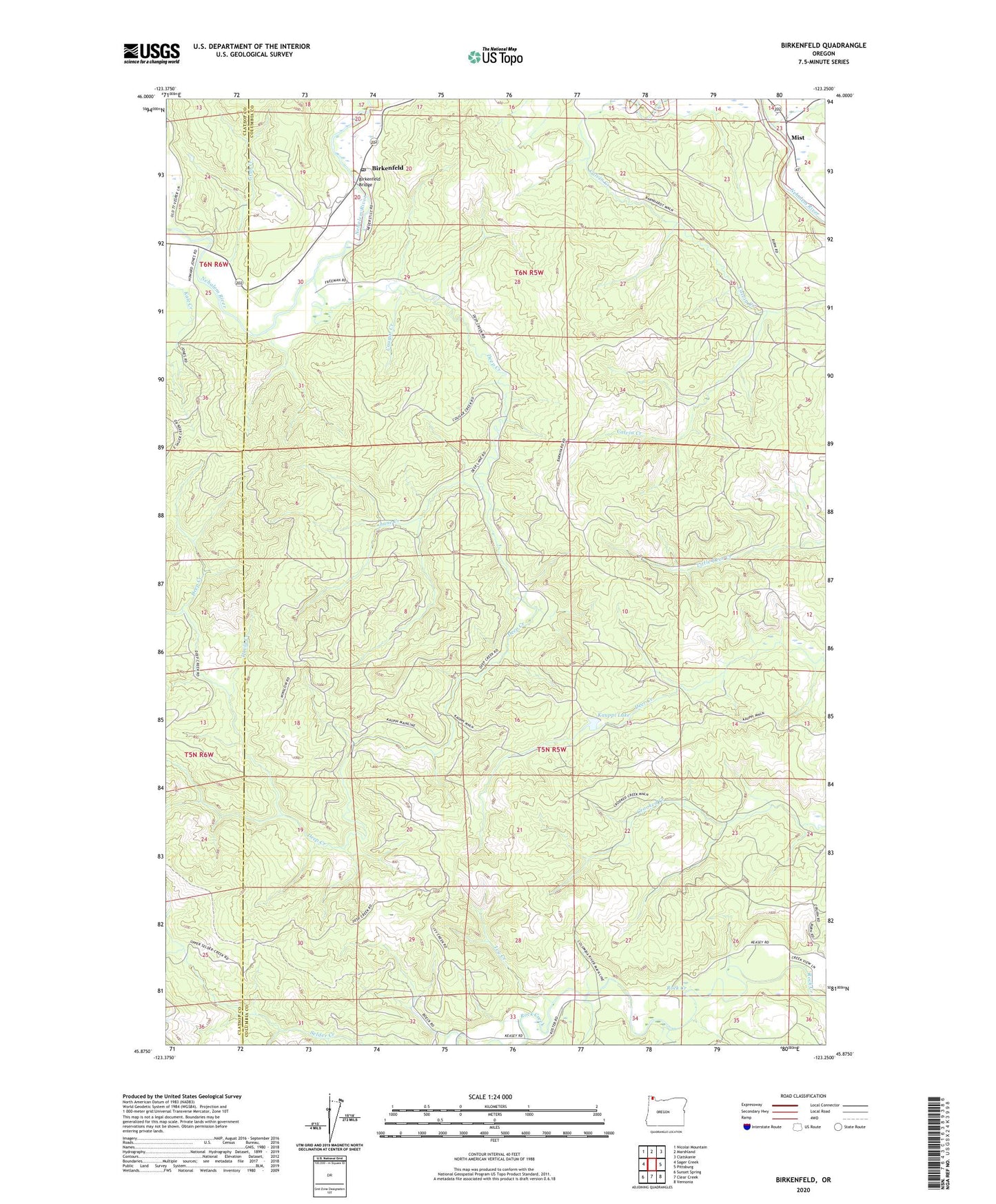 Birkenfeld Oregon US Topo Map Image