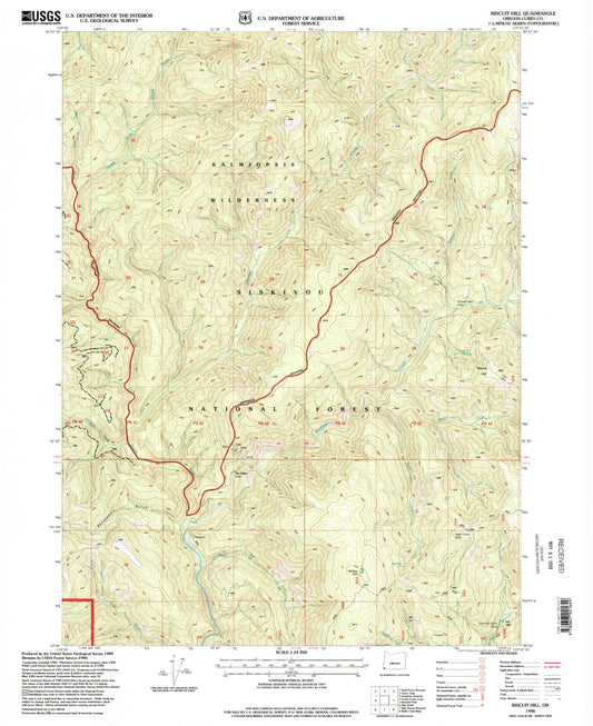 Classic USGS Biscuit Hill Oregon 7.5'x7.5' Topo Map Image