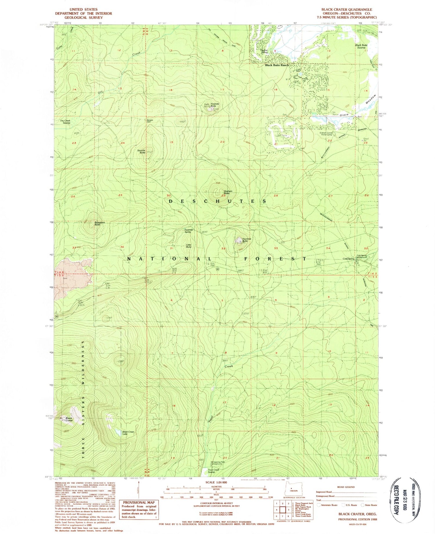 Classic USGS Black Crater Oregon 7.5'x7.5' Topo Map Image