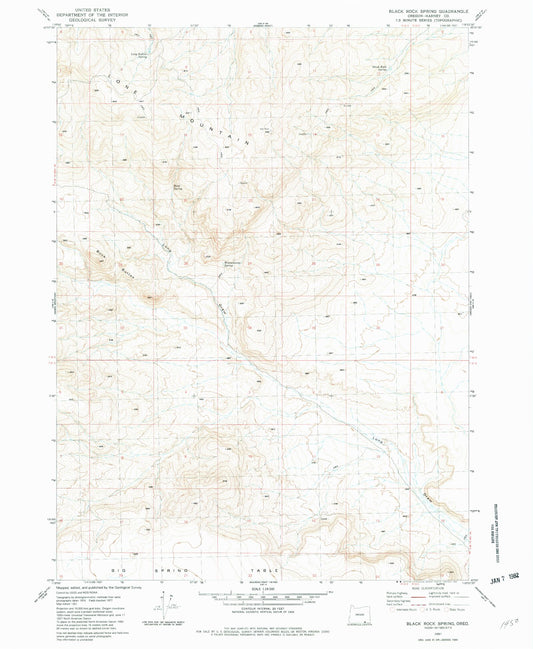 Classic USGS Black Rock Springs Oregon 7.5'x7.5' Topo Map Image