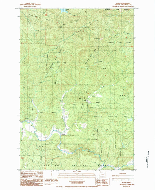 Classic USGS Blaine Oregon 7.5'x7.5' Topo Map Image