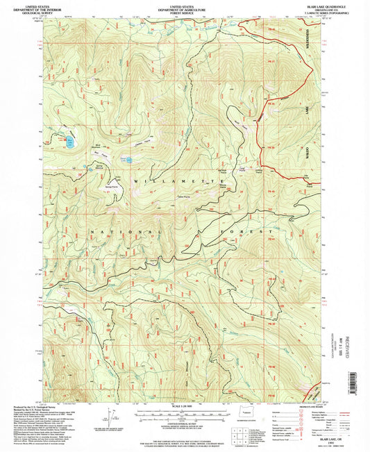 Classic USGS Blair Lake Oregon 7.5'x7.5' Topo Map Image