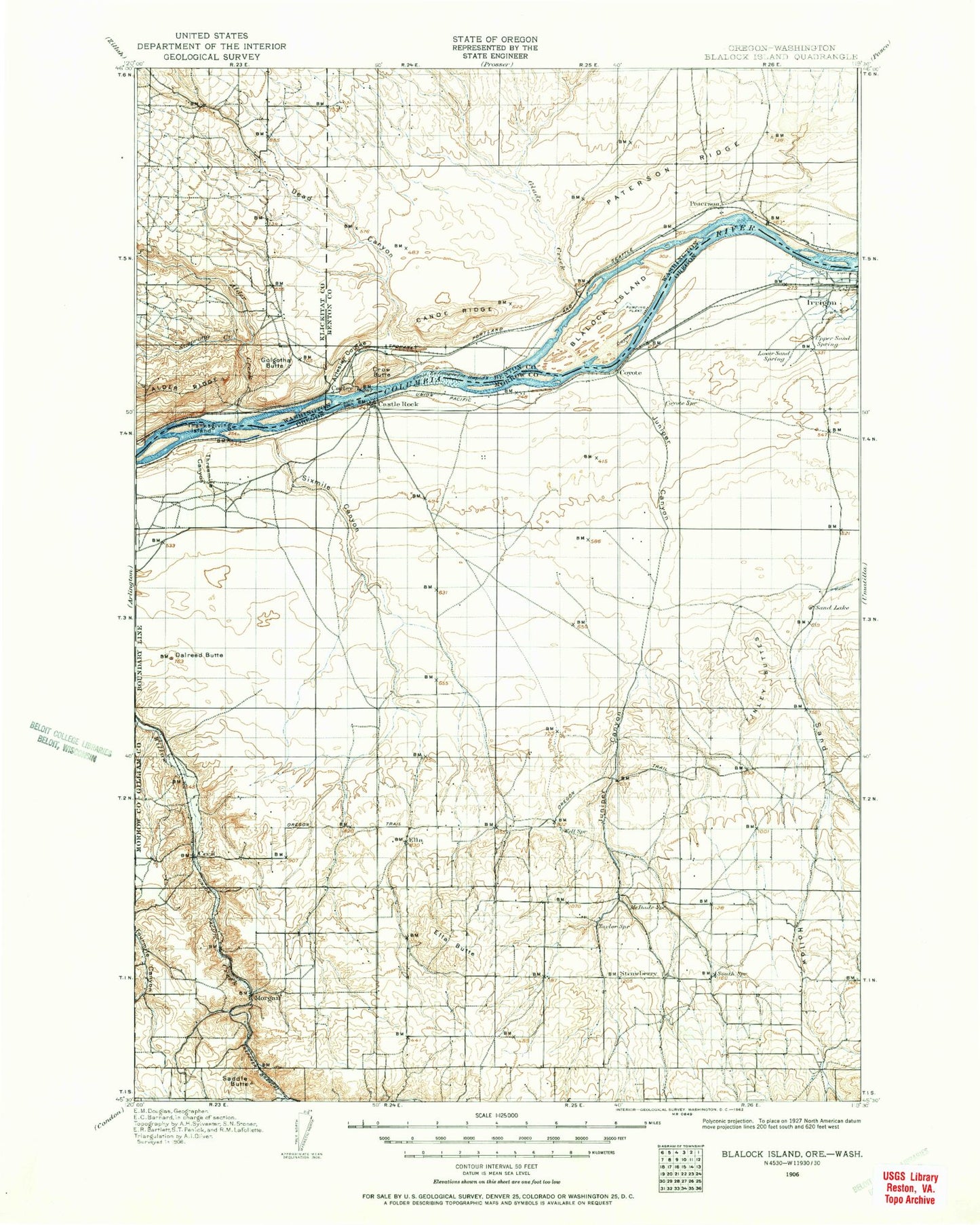 Historic 1906 Blalock Island Washington 30'x30' Topo Map Image