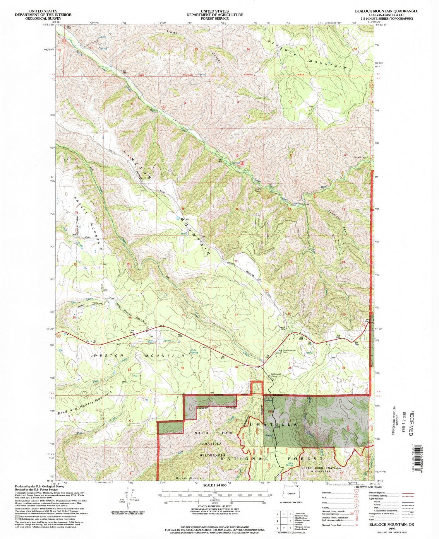 Classic USGS Blalock Mountain Oregon 7.5'x7.5' Topo Map Image
