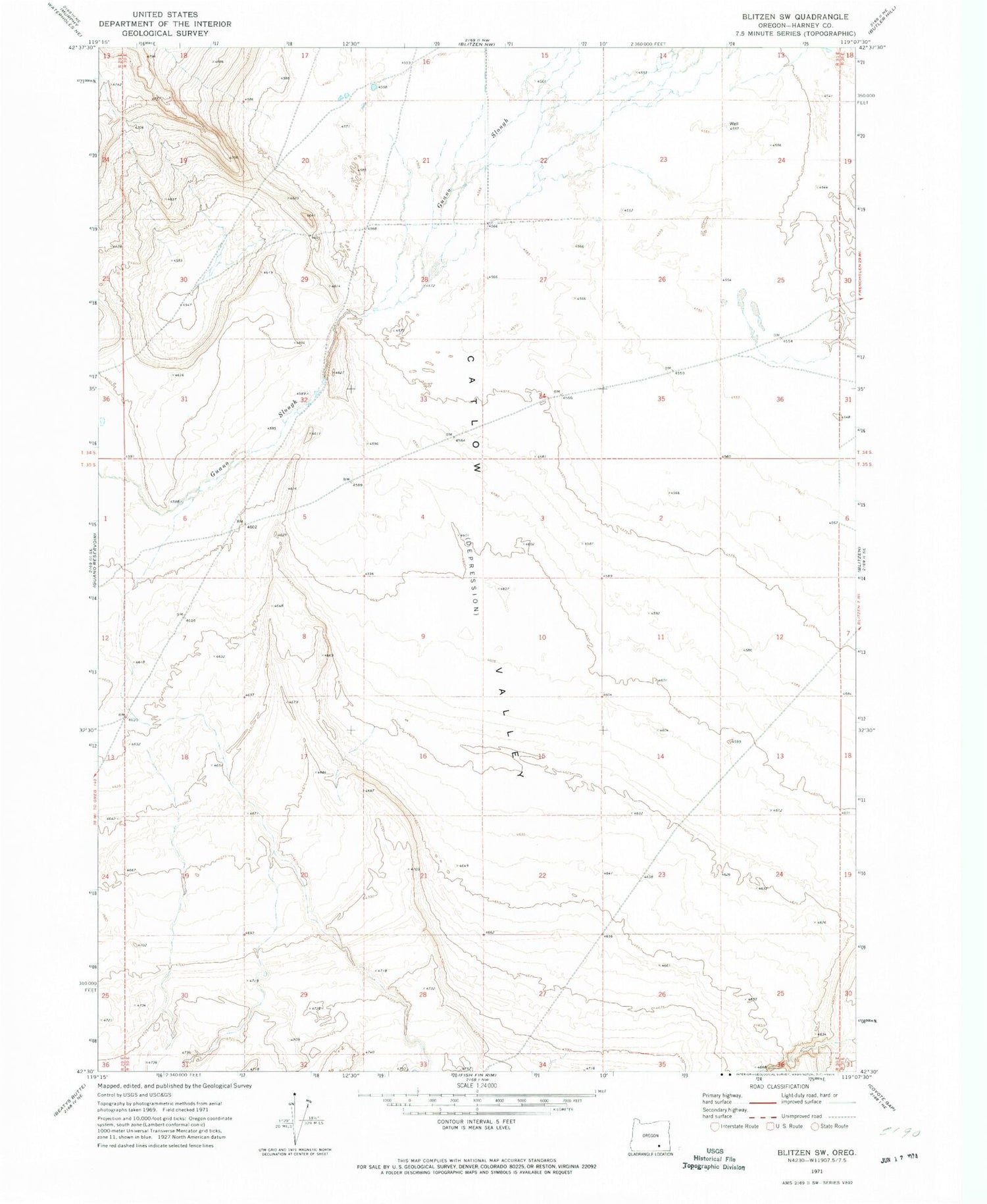 Classic USGS Blitzen SW Oregon 7.5'x7.5' Topo Map Image