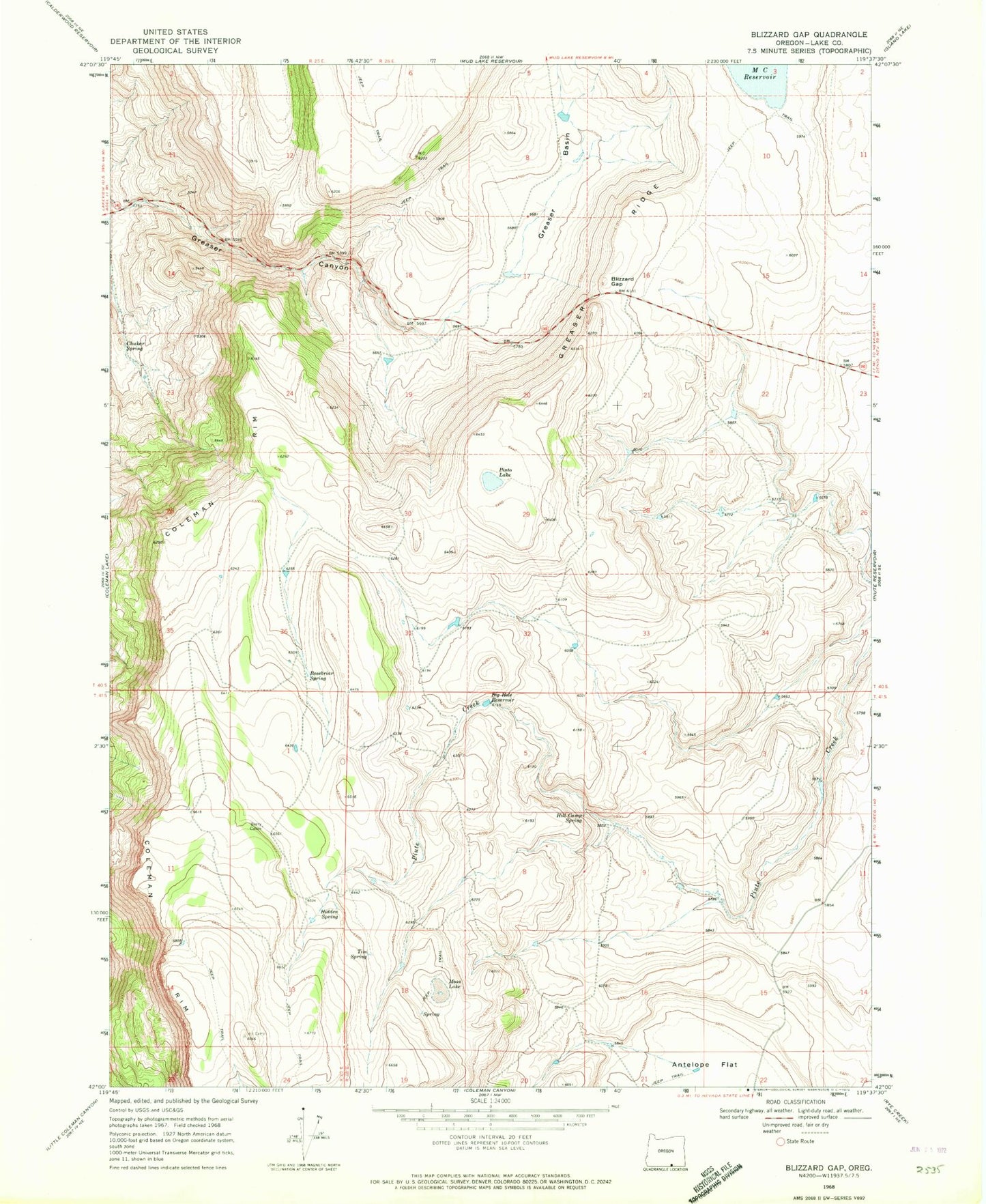 Classic USGS Blizzard Gap Oregon 7.5'x7.5' Topo Map Image