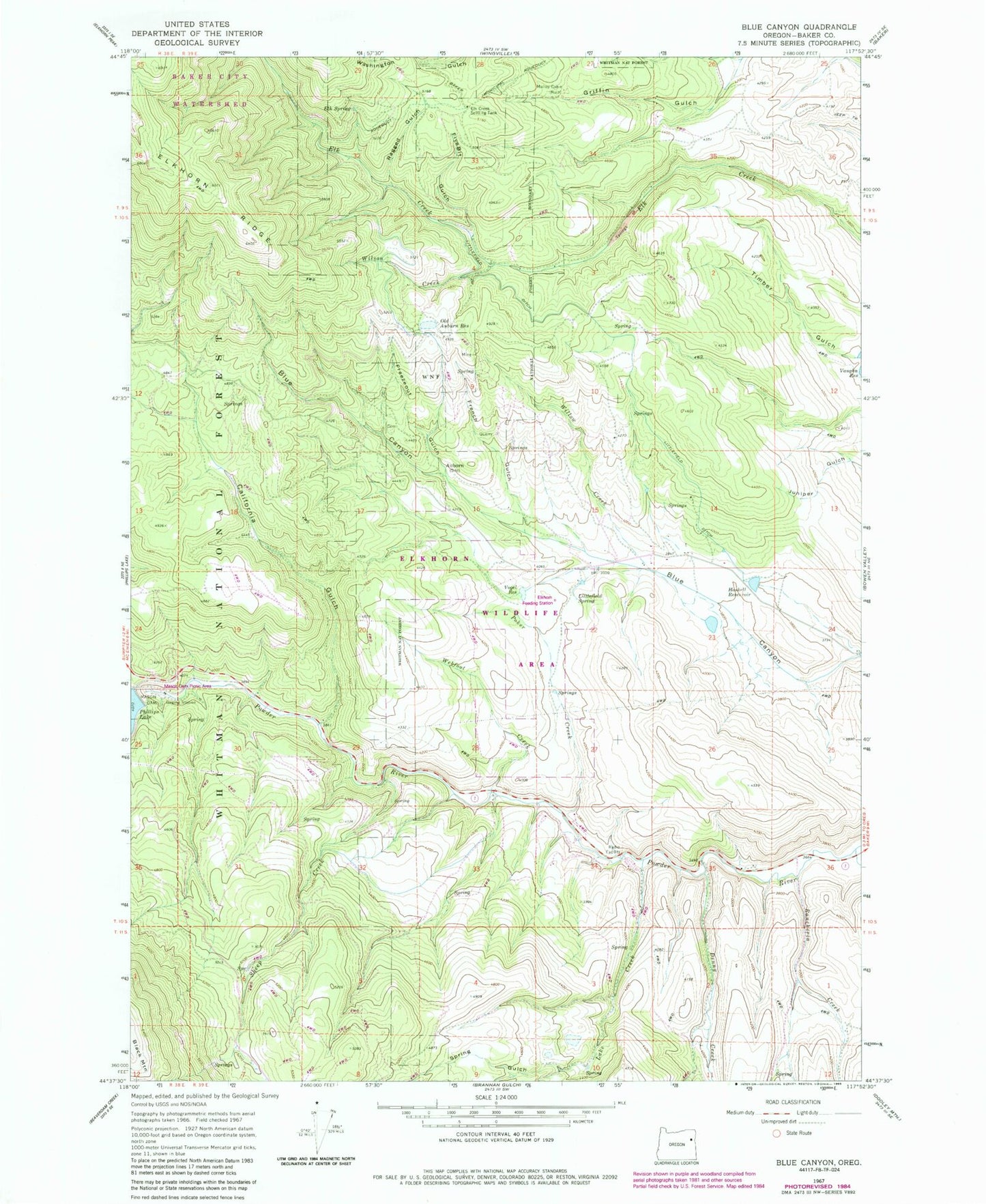 Classic USGS Blue Canyon Oregon 7.5'x7.5' Topo Map Image