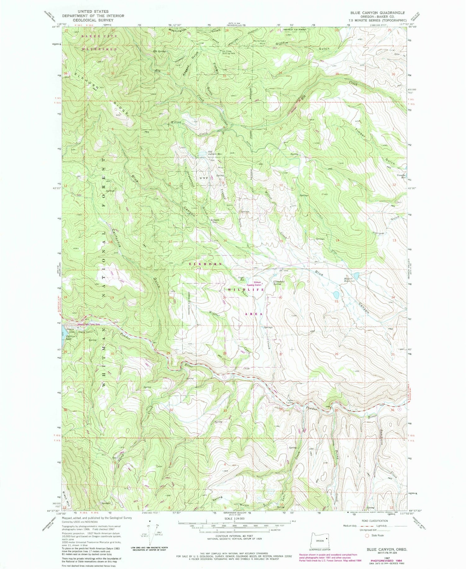 Classic USGS Blue Canyon Oregon 7.5'x7.5' Topo Map Image
