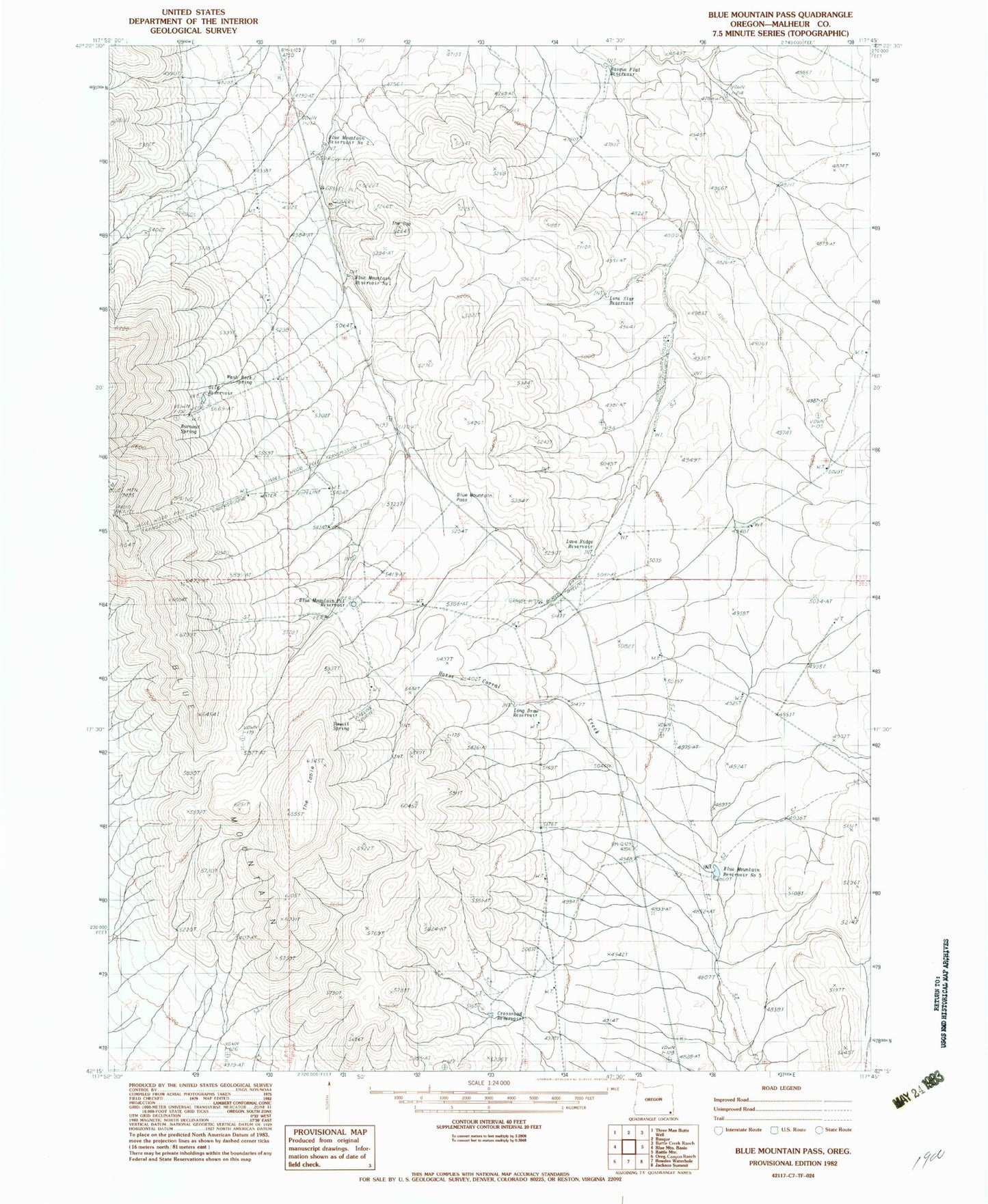Classic USGS Blue Mountain Pass Oregon 7.5'x7.5' Topo Map Image