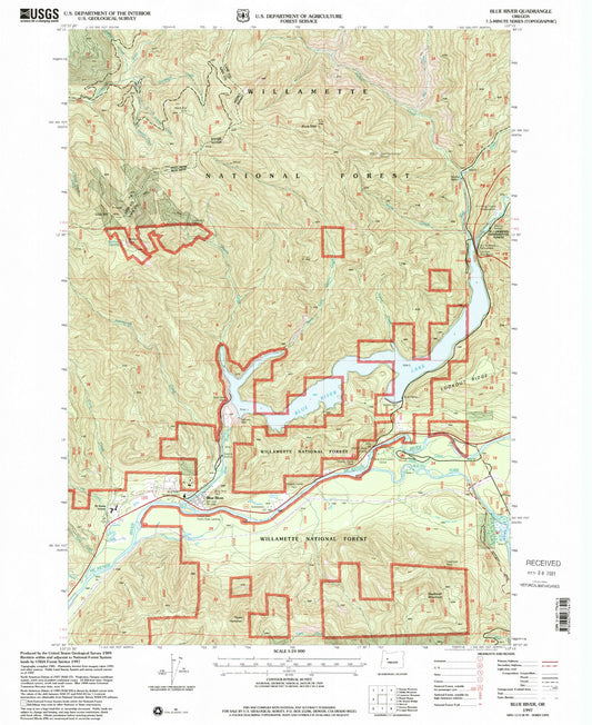 Classic USGS Blue River Oregon 7.5'x7.5' Topo Map Image