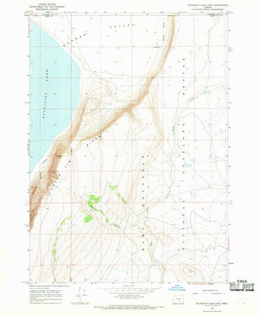 Classic USGS Bluejoint Lake East Oregon 7.5'x7.5' Topo Map Image