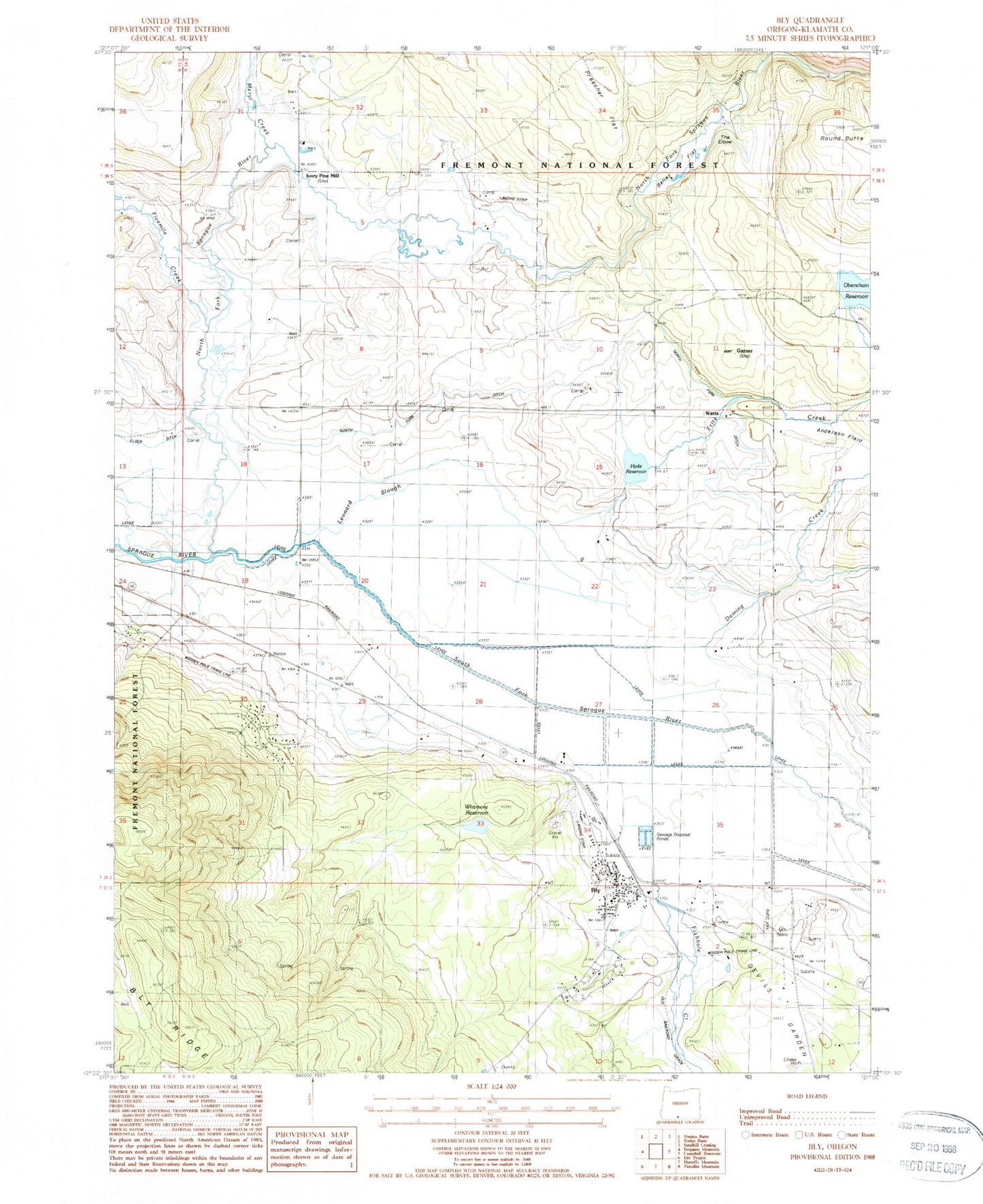 Classic USGS Bly Oregon 7.5'x7.5' Topo Map Image