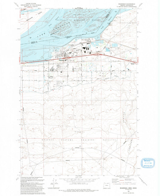Classic USGS Boardman Oregon 7.5'x7.5' Topo Map Image