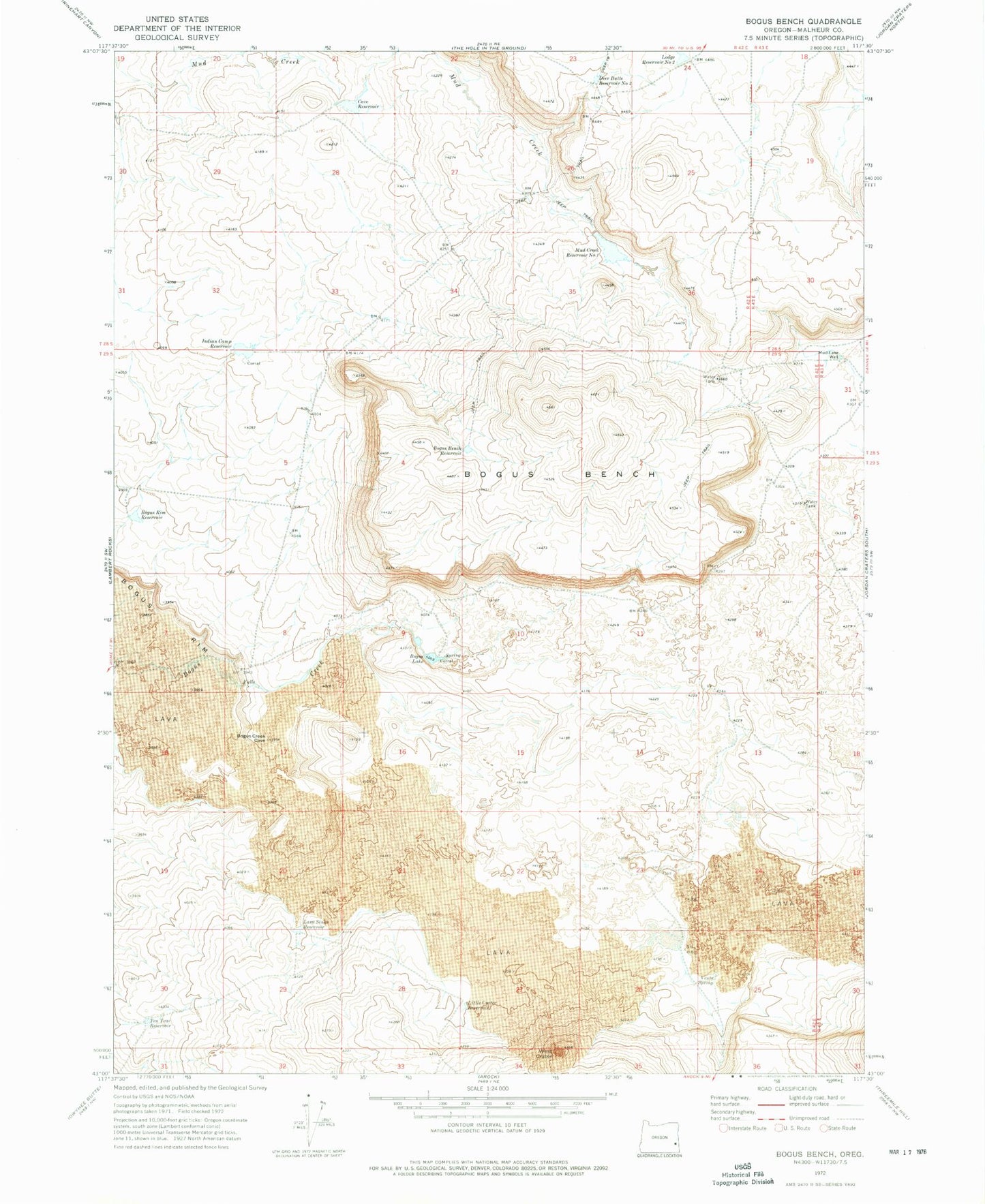 Classic USGS Bogus Bench Oregon 7.5'x7.5' Topo Map Image