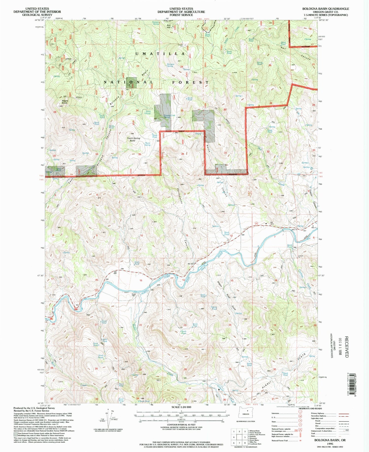 Classic USGS Bologna Basin Oregon 7.5'x7.5' Topo Map Image