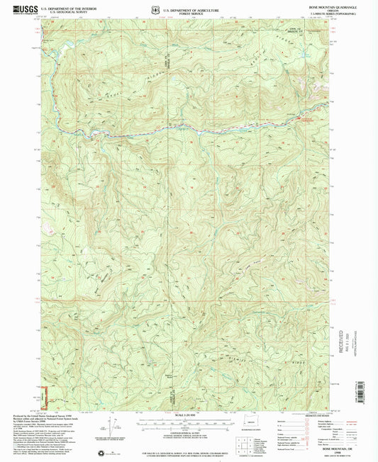 Classic USGS Bone Mountain Oregon 7.5'x7.5' Topo Map Image