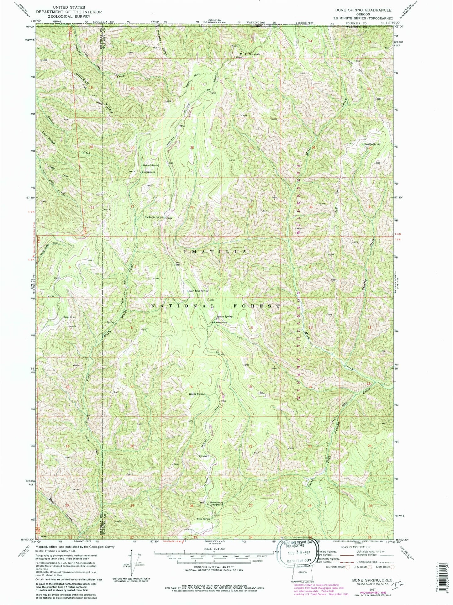 Classic USGS Bone Spring Oregon 7.5'x7.5' Topo Map Image