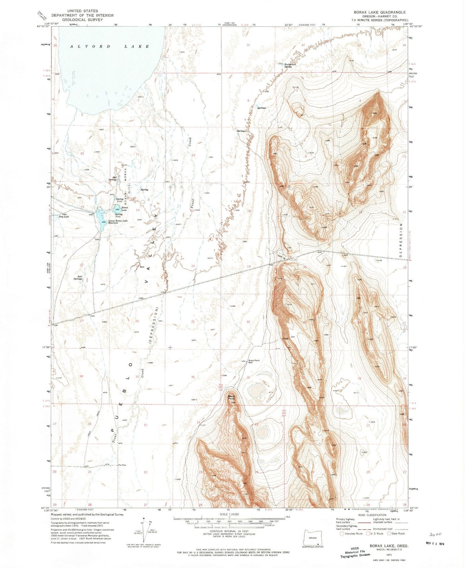 Classic USGS Borax Lake Oregon 7.5'x7.5' Topo Map Image