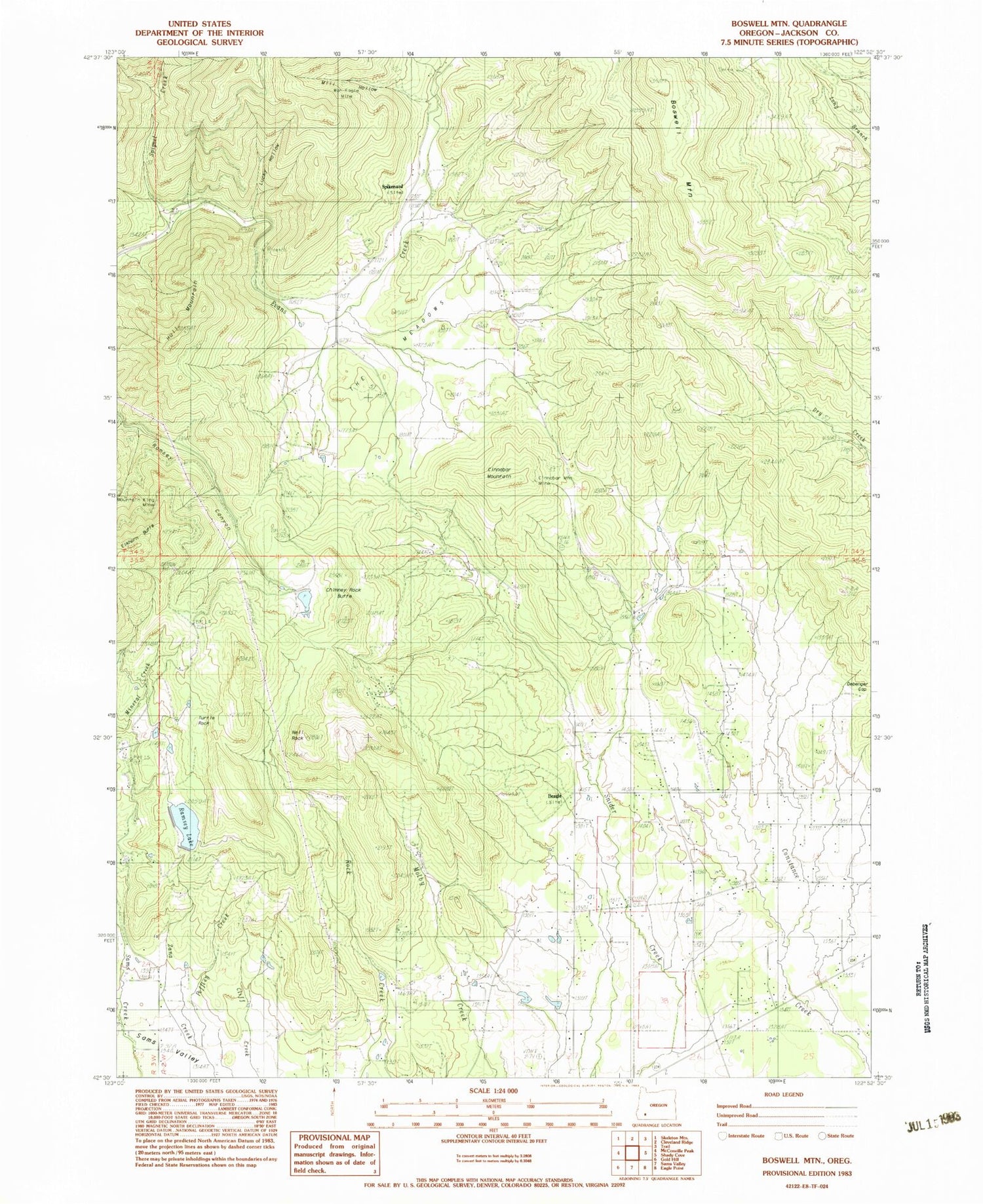 Classic USGS Boswell Mountain Oregon 7.5'x7.5' Topo Map Image
