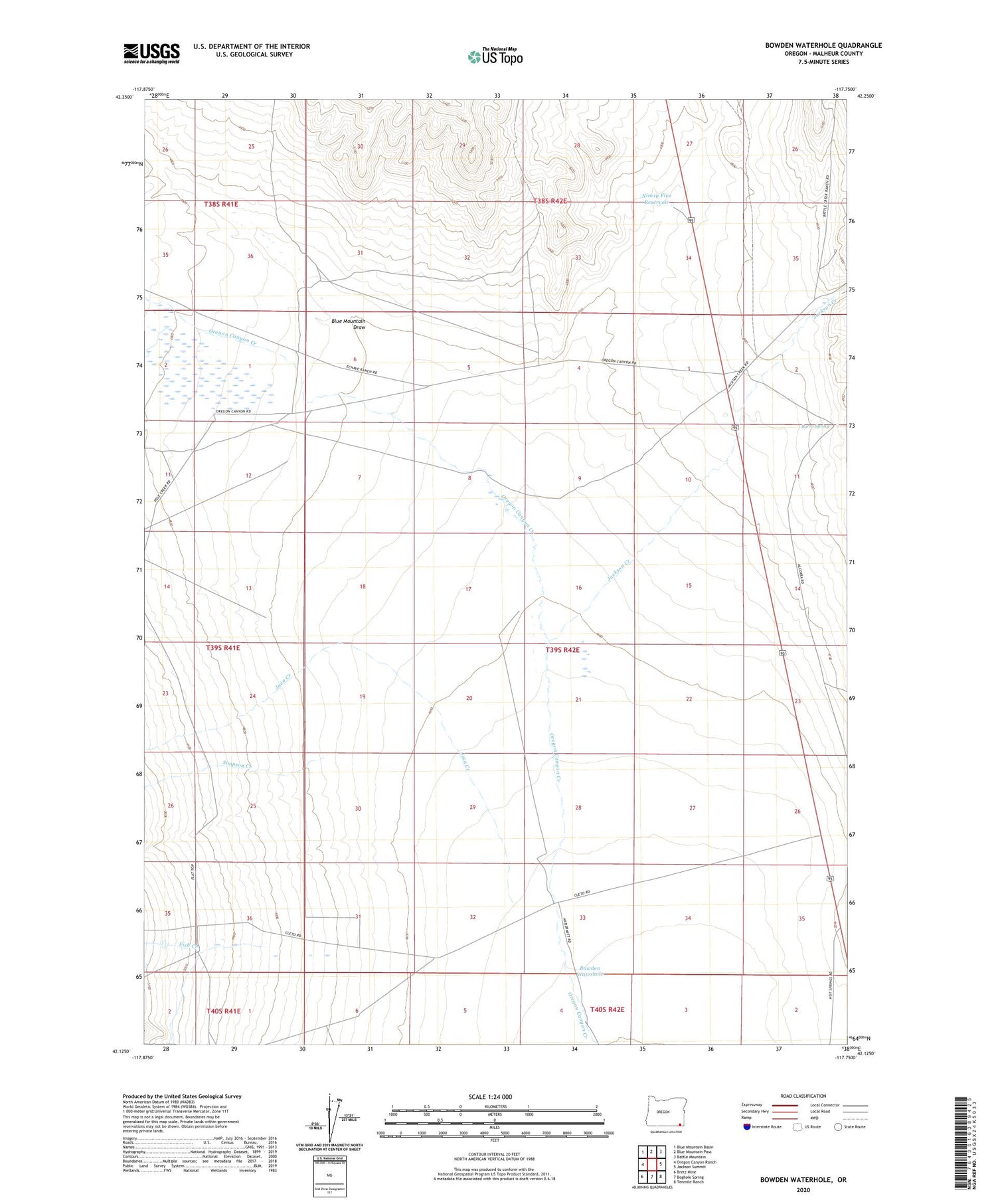 Bowden Waterhole Oregon US Topo Map Image