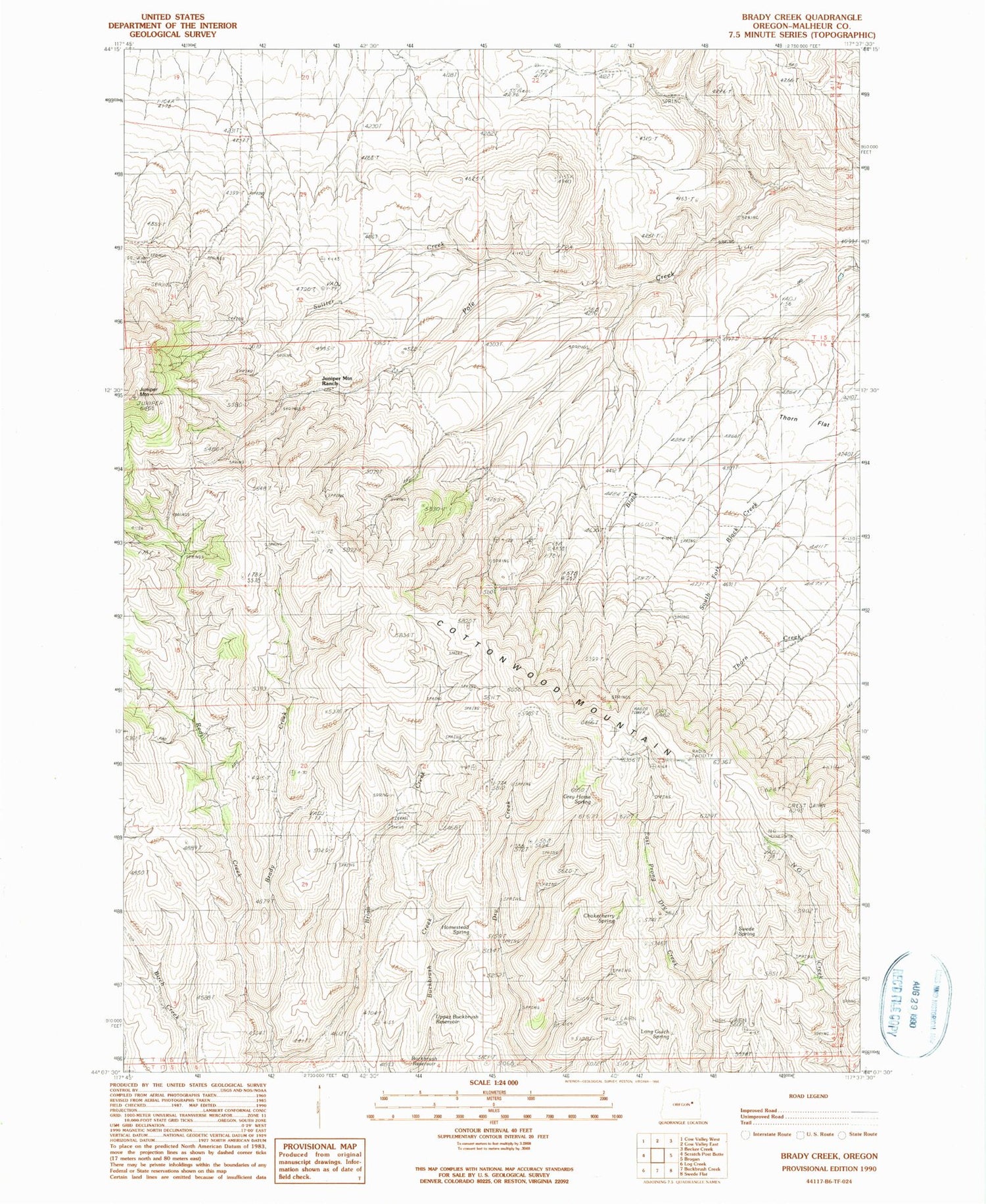 Classic USGS Brady Creek Oregon 7.5'x7.5' Topo Map Image